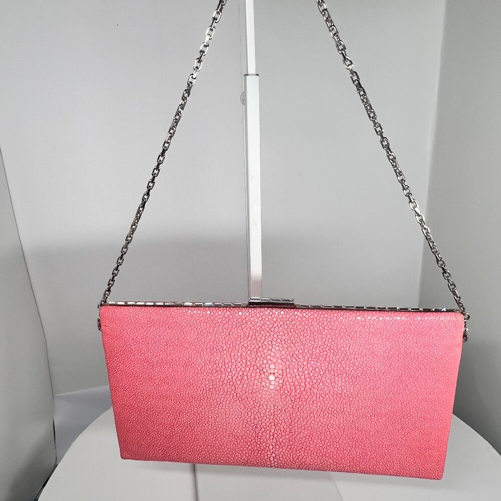 Judith Leiber Stingray Leather and Clear Crystals Clutch with removable strap